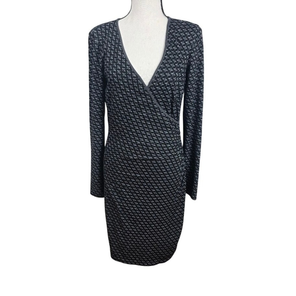 Max Studio Faux Wrap Dress Womens M Black Geometric‎ Long Fall Professional